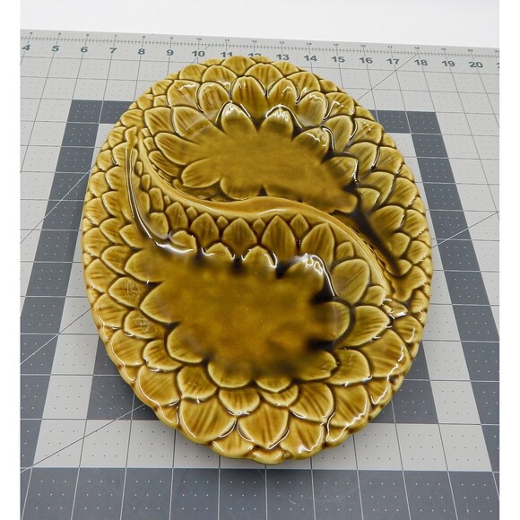 Belmar Of California Artichoke Oval Divided Serving Platter Green Glaze USA 553 - Picture 2 of 8